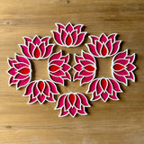 Handmade lotus mirror border rangoli mat set of 8 - reusable Diwali decor