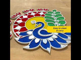 Colourful peacock rangoli mat with mirror work - washable and reusable